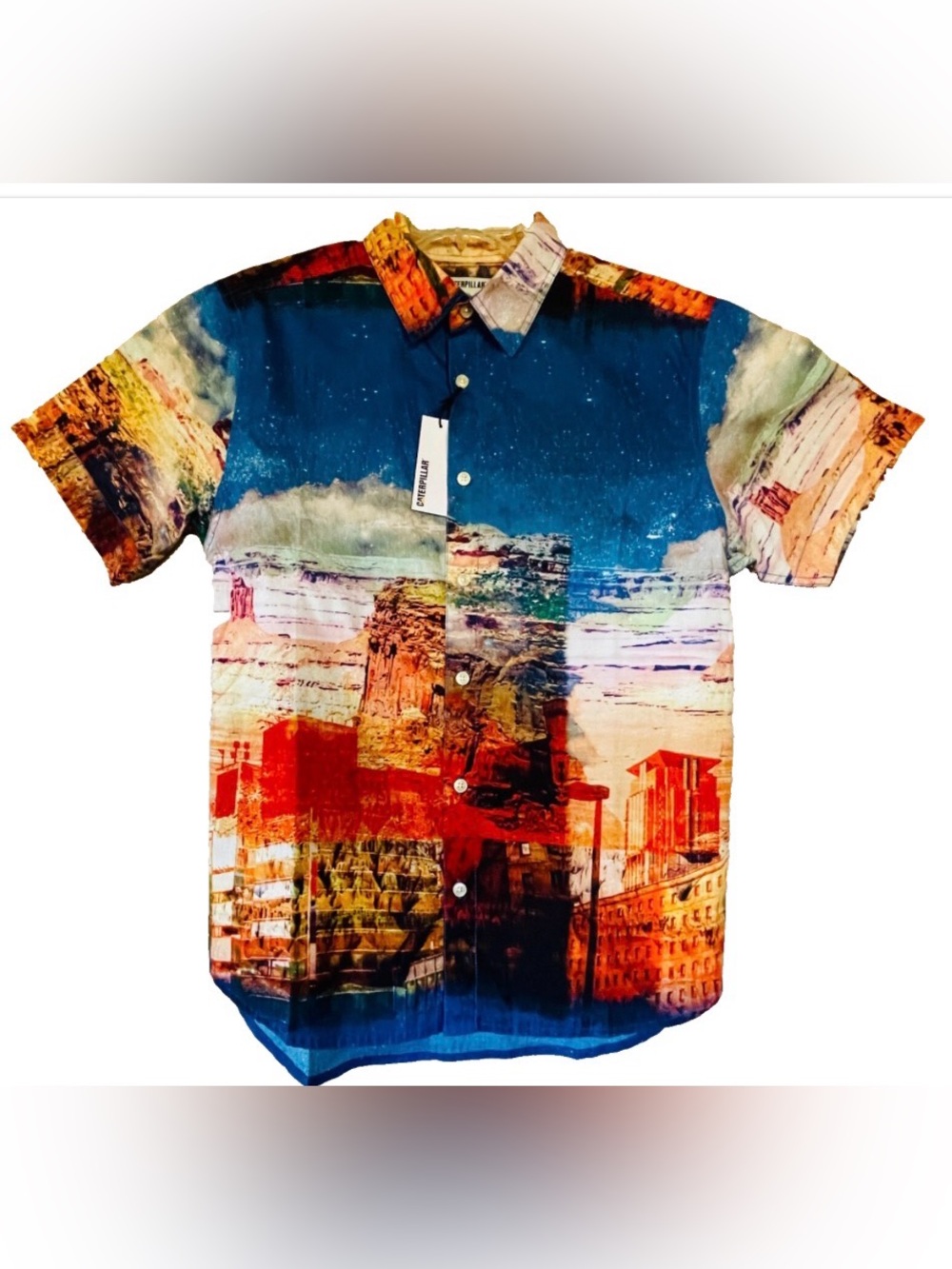 CATERPILLAR Brand Abstract Scenic DESERT Print SHIRT Small NWT